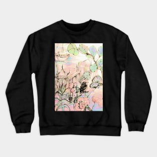 ORIENTAL FLORAL PRETTY PAGODA DESIGN DECO POSTER ASIAN ART BIRD  PRINT Crewneck Sweatshirt